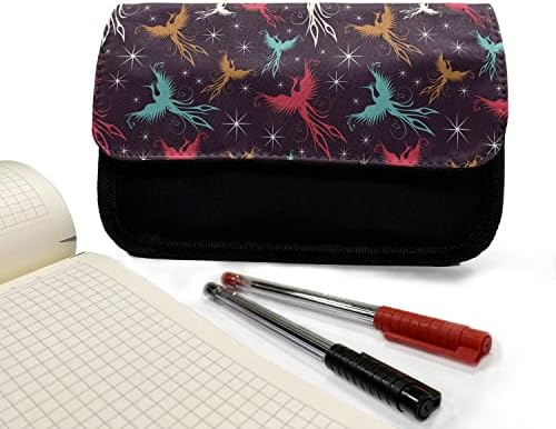 Caixa de lápis de pavão lunarável, criaturas místicas de pássaros mágicos, bolsa de lápis de caneta com zíper duplo, 8,5 x 5,5, roxo