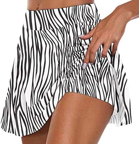 Flowy Pleated Tennis Skorts Saias com shorts Mulheres altas cintos de golfe 2 em 1 treino de impressão de leopardo CULOTTES MINI