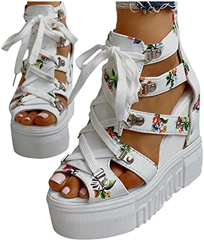 Iqka Women's Casual Shoes Plataforma Sandals Hollow Out Zipper Sapates Floral Sandals Sandals Fretowear Clubwear