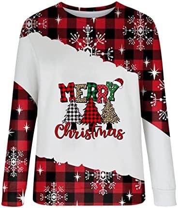 Fandream Sweatshirts longos para mulheres Camiseta de impressão de Natal Neck Netão Capuz de suéteres de pulôver