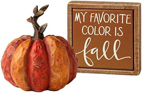 Petite+Mighty Primitive Primitive Fall Pumpkin Decorações | Caixa de outono de madeira Sinal e colheita de abóbora de