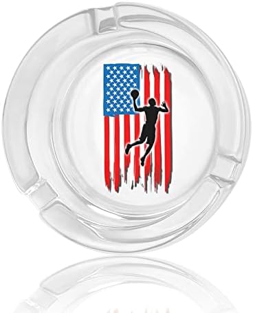 American Flag Basketball Glass Ashtray para cigarros redondo bandejas de cinzas para escritório em casa e restaurantes