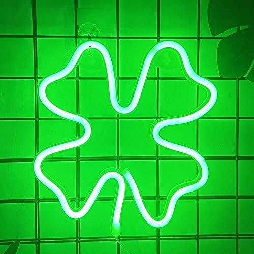 ATTIVOLIDE Four Folhas de néon em forma de trevo, iluminar o sinal de néon verde LED com bateria ou USB, decoração de parede de