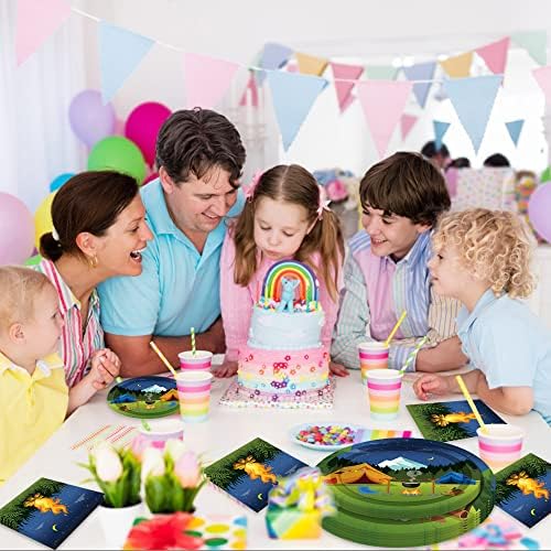 Camping Tent Bonfire Birthday Party Tabelware Setes serve 24 - Placas de papel descartáveis ​​de 7 polegadas, placas