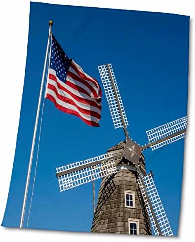 3drose nelis village holandês moinho de vento, bandeira dos EUA, Michigan, EUA - toalhas