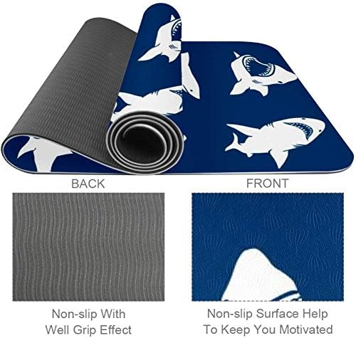 Silhuetas de tubarões Pattern6mm Imprima tapete de ioga extra grosso, tapetes de exercícios de TPE ecológicos com tapetes pilates com ioga, treino, fitness e exercícios de piso, homens e mulheres