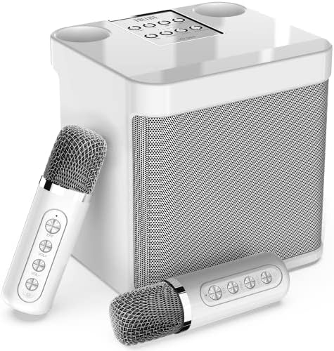 Máquina de karaokê com 2 microfones sem fio para adultos, Fullife Kids Kids Bluetooth System PA, máquina de cantar com eco e corte vocal, suporta TF, aux-in, para festa em casa, reunião