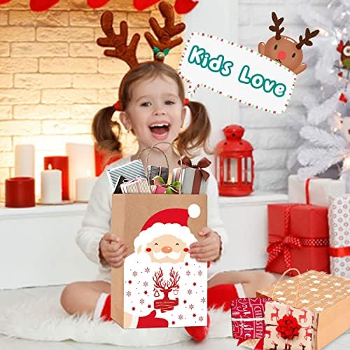 Lionoble 18 Pacote sacos de presente de Natal em massa com alças, 6 projetos Kraft Paper Gift Smags, sacos de papel de embrulho