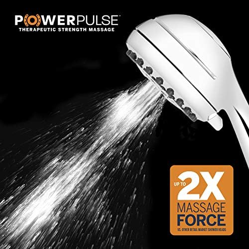 Waterpik de alta pressão Powerpulse Massage Hand, 2,5 gpm, chuveiro destacável Chrome Cabeça com 7 configurações de spray e