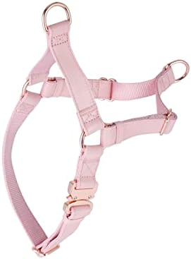 Nylon de couro macio sem arnês de cachorro Pull com fivela de metal de ouro rosa, pescoço ajustável e peito e fácil de limpar,