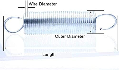 Haibing Spring Compressão Springs Diâmetro do fio 1 mm de 1 mm de zinco branco diâmetro externo 7 mm mola de tensão com extensão do gancho comprimento da mola de 20-60 mm 10pcs mola compactada