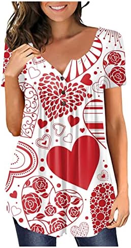 Camisa de vestido feminino camisetas camisetas de fivela de fivela em V camisas de coração curto de manga curta Blusa do treino casual da primavera