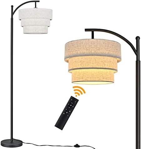 【Atualizado】 Controle remoto Arco Lâmpada de chão escassável 3 temperatura de cor, lâmpada de vara alta preta, lâmpadas de pé modernas