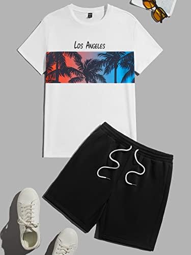 Roupas de duas peças de fioxa para homens letra e tee de impressão tropical e shorts de cintura