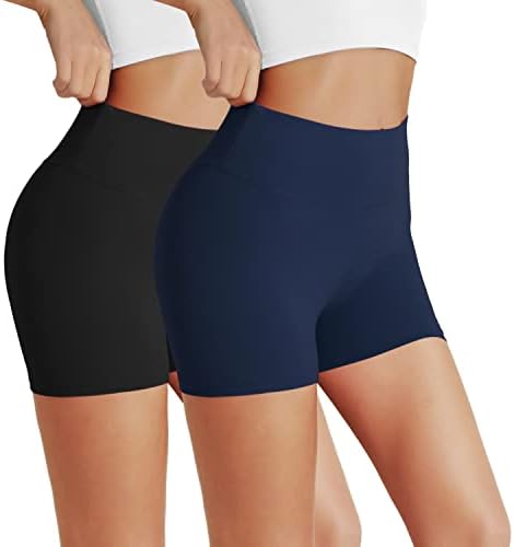 Valandy 2 Pack Biker shorts para mulheres - 5 Banteno macio de cintura alta Control Biker Shorts para treino Runnéticos atléticos