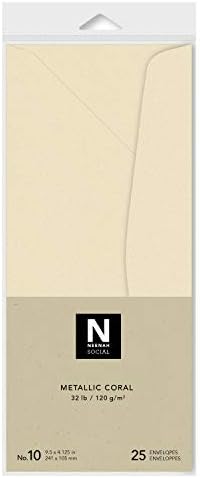 Neenah Social No. 10 Envelopes, 9,5 x 4,125, 32 lb/120 gsm, coral, acabamento metálico, 25 envelopes