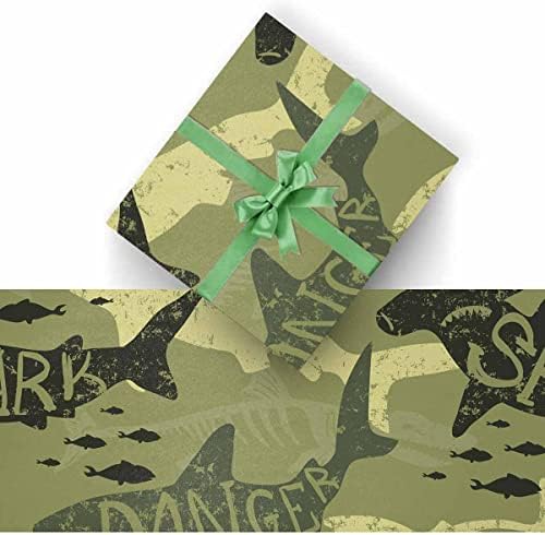 InterestPrint Camouflage Shark Padrão de papel de embrulho 58 x 23 para férias, 5 rolos