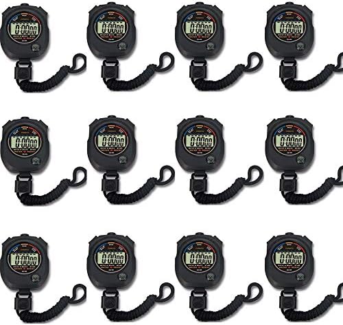 12 pacote multifuncional eletrônico Digital Stopwatch Timer, exibição grande com hora de data e função de alarme,