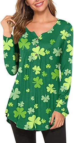 Camisa do dia do dia St Patricks Padrão de Shamrock Botão Planteada Túmulos Henley Manga curta Blouses de decote em V Tees