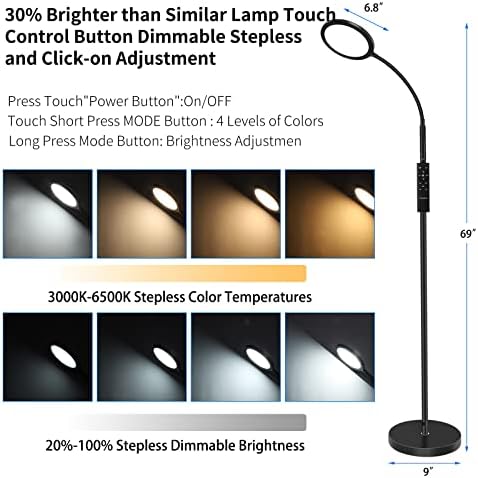 Lâmpada de piso LED arslly, flexível para o ganso da lâmpada de leitura do piso de pé leve, com iluminação remota e brilhante