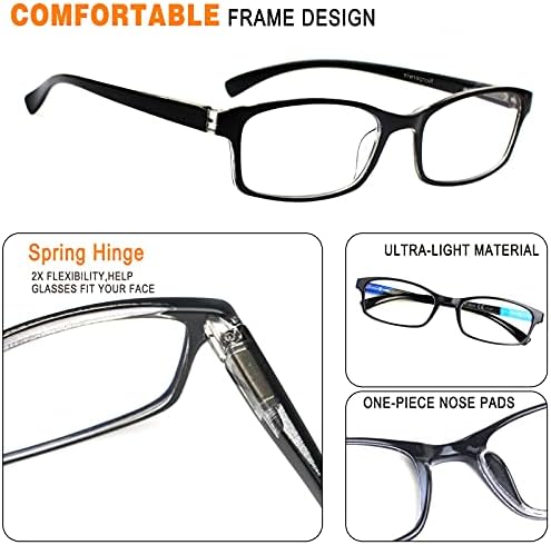 Óculos de leitura de computador Norperwis 5 Pacote de óculos de bloqueio de luz azul anti -UV/olho/brilho leitores flexíveis