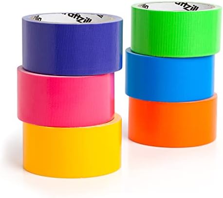 Fita adesiva de cor de arco -íris Craftzilla - 6 cores de fita adesiva brilhante - 10 metros x 2 polegadas - fita adesiva à prova d'água - fita adesiva colorida multipack para artes - fita adesiva para serviço pesado - fita adesiva colorida