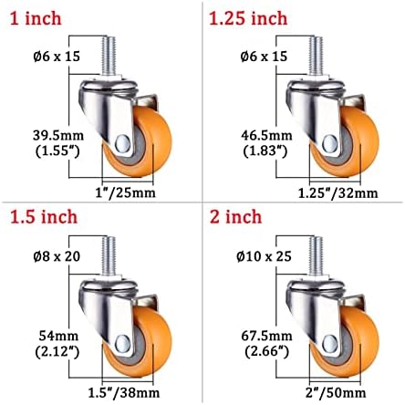 Móveis para carrinhos ， rodízios de 360 ​​graus giro Os rodízios laranja 1/1,25/1,5/2 polegadas rodas de nylon rodas de nylon