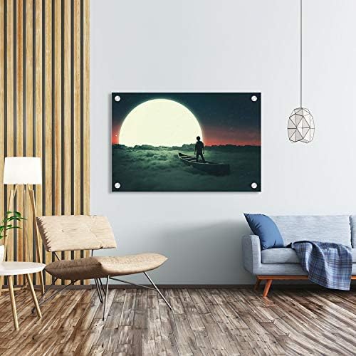 Moldura de imagem flutuante sem moldura acrílica, sonho da lua pendurado na parede em moldura de photo de barco voador,