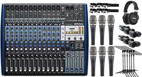 Presonus Studiolive AR16C Mixer de 18 canais e interface de áudio com efeitos com microfones portáteis dinâmicos do Cadlive