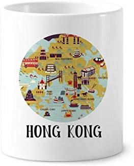 Hong Kong Mapa turístico porcelagem de dentes de dentes caneta caneca caneca de cerâmica