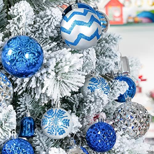 116pcs azuis e prateados Bola de Natal Ornamentos, decoração de suspensão de Natal à prova de Natal com caixa de presente,