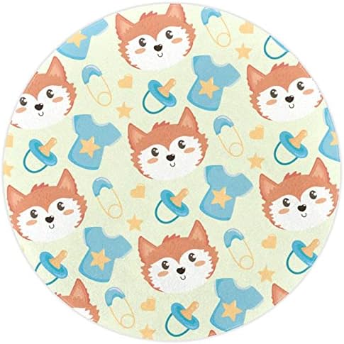 Llnsupply 5 pés redondo tapete de área de recreação de pilha de pilha, fox fox fox de cabeça curta Baby rastrear tapetes de piso jogo jogo de manta infantil infantil infantil tapete de tapete de atividade tapete de atividade