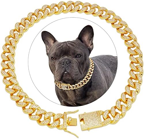 Corrente de ouro de cachorro colar de elo cubano com fivela segura colares de cachorro de 16 mm para cães médios cães gola de gola de cachorro para cães acessórios para gatos e cães grandes, médios e pequenos