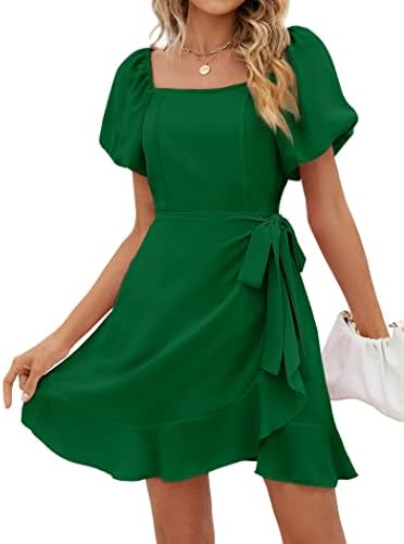 Vestidos de primavera de sampeel para mulheres 2023 saga de vestido de pescoço quadrado de manga curta kelly verde m