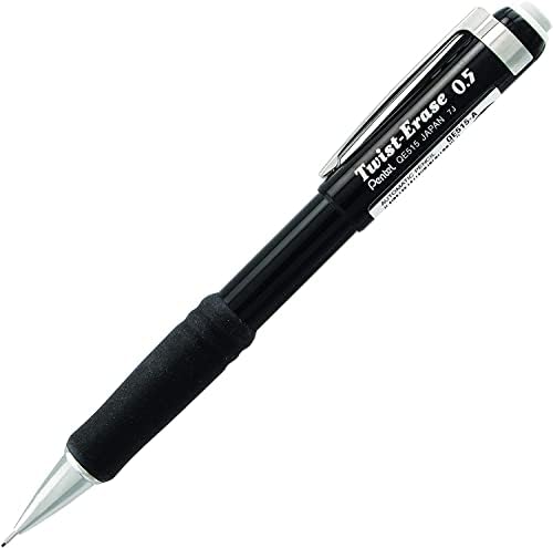 Lápis mecânico pentel 0,5 mm Erase III - torcer a borracha - pré -carregada com pentel super hi -polymer hb chumbo -
