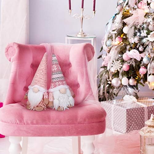Dorações de gnomos de Natal rosa de D-Fantix, 2pack Handmade sueco tomte gnome com iluminação led nariz crochê chapéu