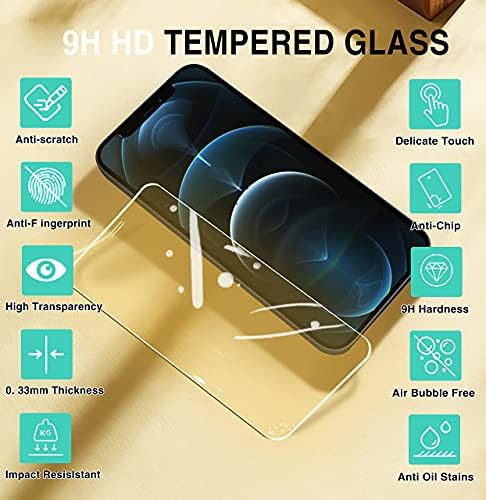 [2 + 2 pacote] Soon Protector de tela de vidro temperado Soon + Protetor de lente da câmera compatível para iPhone 12 Pro 6,1 polegadas [Quadro de instalação fácil] [livre de bolhas] [Anti-Scratch] HD Clarity