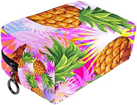 Saco de higiene pessoal pendurado de viagem, organizador de maquiagem portátil, suporte de cosméticos para pincéis conjuntos, frutas tropicais de abacaxi