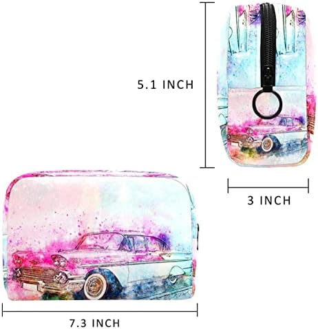 Bolsa de maquiagem de viagem, bolsa de cosméticos Caso organizador, para mulheres para produtos de higiene pessoal Acessórios, Art Rainbow Watercolor Car Vintage