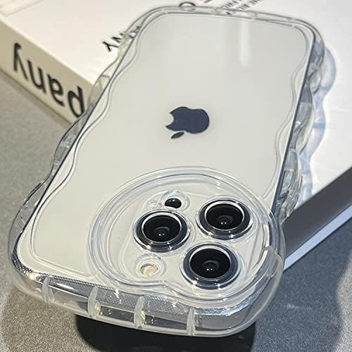 Sayoaho Compatível com o iPhone 14 Pro Max Case, forma fofa de onda transparente com amor Câmera de câmera de coração