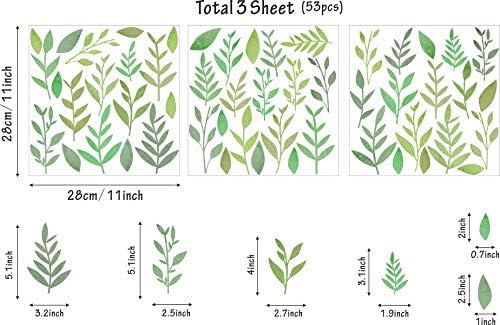 Decalques de parede de folha verde ikeyu folhas de aquarela adesivos de parede pequenas folhas verdes decalques de parede de parede de parede de folhas para o quarto da sala do quarto