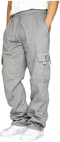 Calça de carga de ozmmyan para homens corda de corda solar calça de bolso de cor sólida calça esportiva solta calças longas