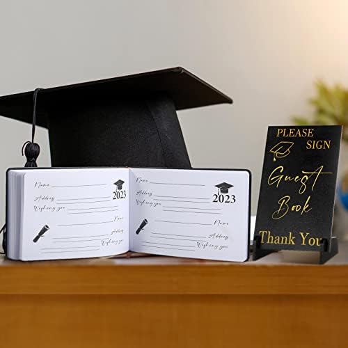 Turma de 2023 livro de visitas de graduação em couro com placas de mesa de madeira e assinatura da festa de formatura suprimentos de
