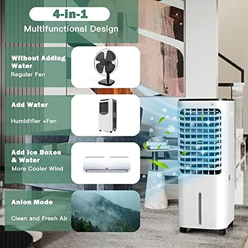 Cooler evaporativo de Dortala, refrigerador de ar portátil de 4 em 1 com ventilador, umidificador e ânion, 4 modos de