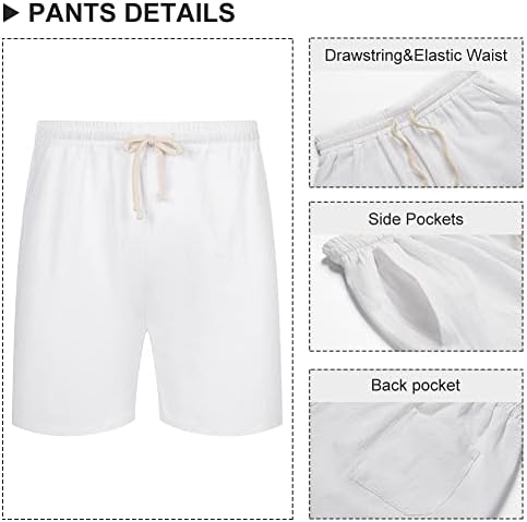 Camisa de manga curta de linho masculina de caluomatt, camisa de manga curta e calça de cintura com bolsos