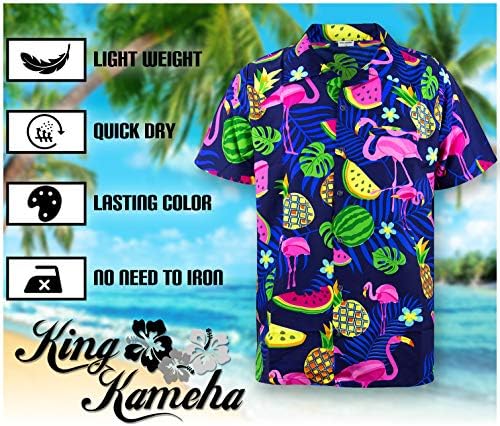 King Kameha Funky Hawaiian Shirt Men shortstleeve FRUTOS DE MELON FLAMINGO PRIMEIROS HAWAI-PRIME