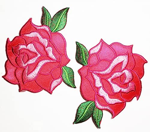Definir patch 2 pcs / rosa rosa flor boho apliques bordados remendos de ferro para mochilas de mochilas