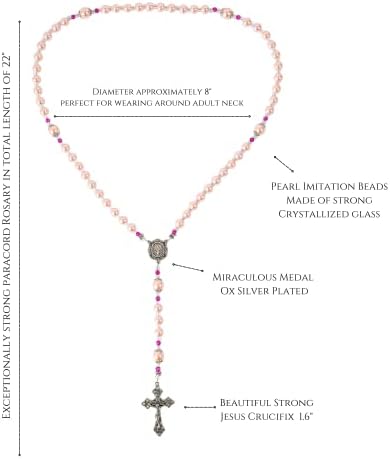 Nazareth Store Forte contas rosa Rosário Rosário Rosário Católico com Wired Wired com medalha e cruz milagrosa