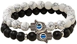 2-3pcs Lucky Turkish Blue Evil Eye Hamsa Hand de Fátima Bracelete Estigante Elastic 7 Chakras Pulseira de Lava Pedra