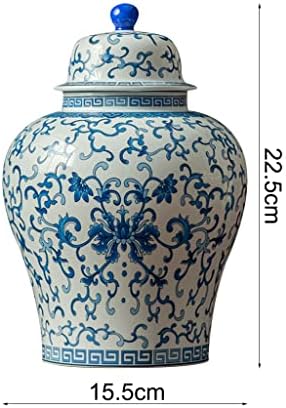 Jarra de gengibre cerâmica com tampa, chinês tradicional decorativo de porcelana azul e branco jarro de templo com tampas,